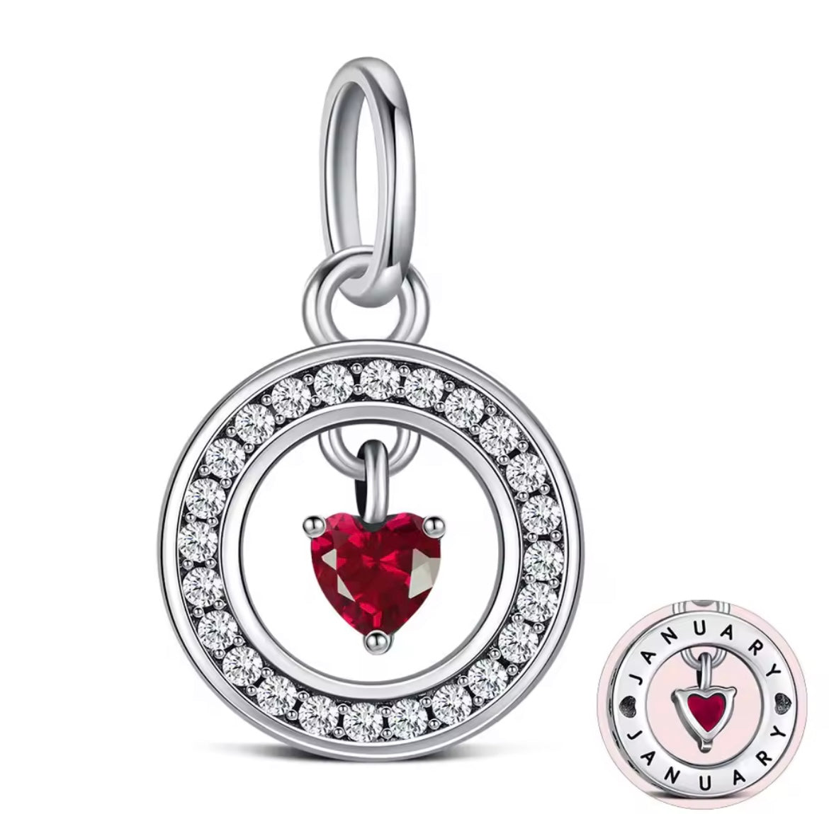 925 Sterling silver heart birthstone charms