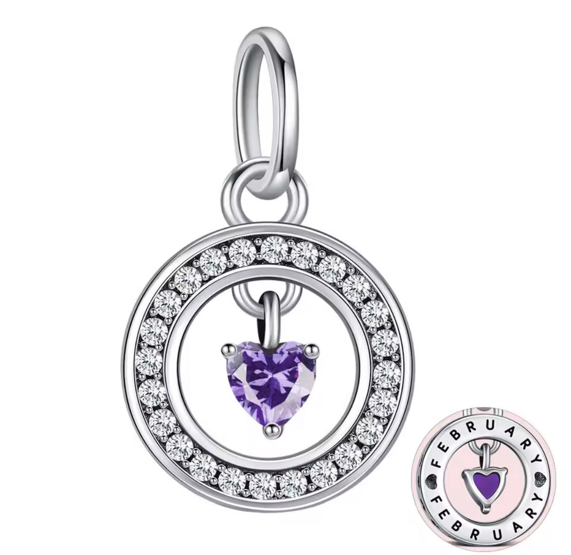 925 Sterling silver heart birthstone charms