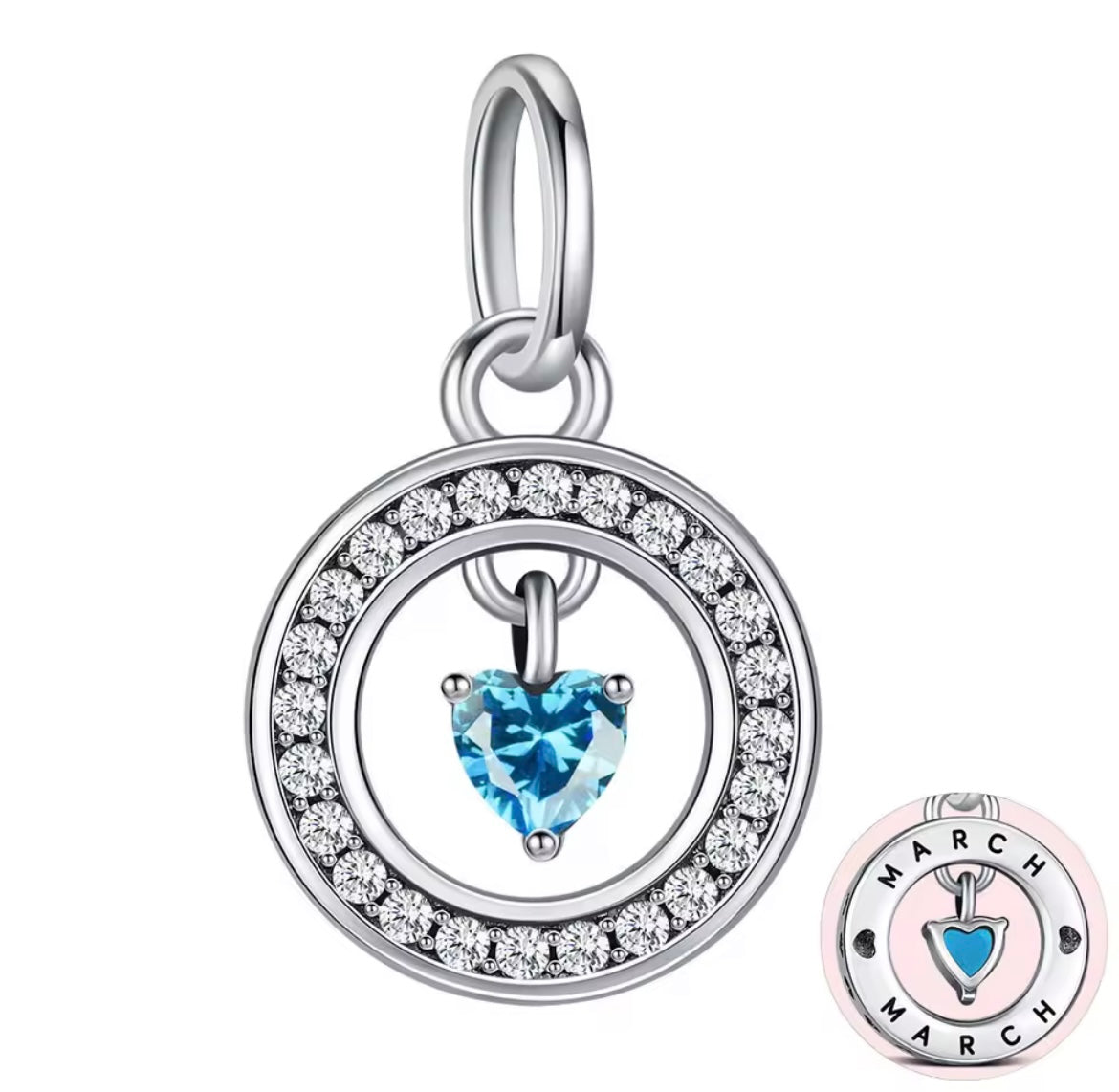 925 Sterling silver heart birthstone charms