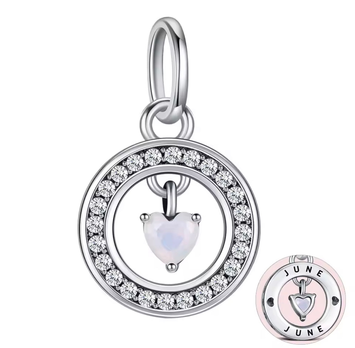 925 Sterling silver heart birthstone charms