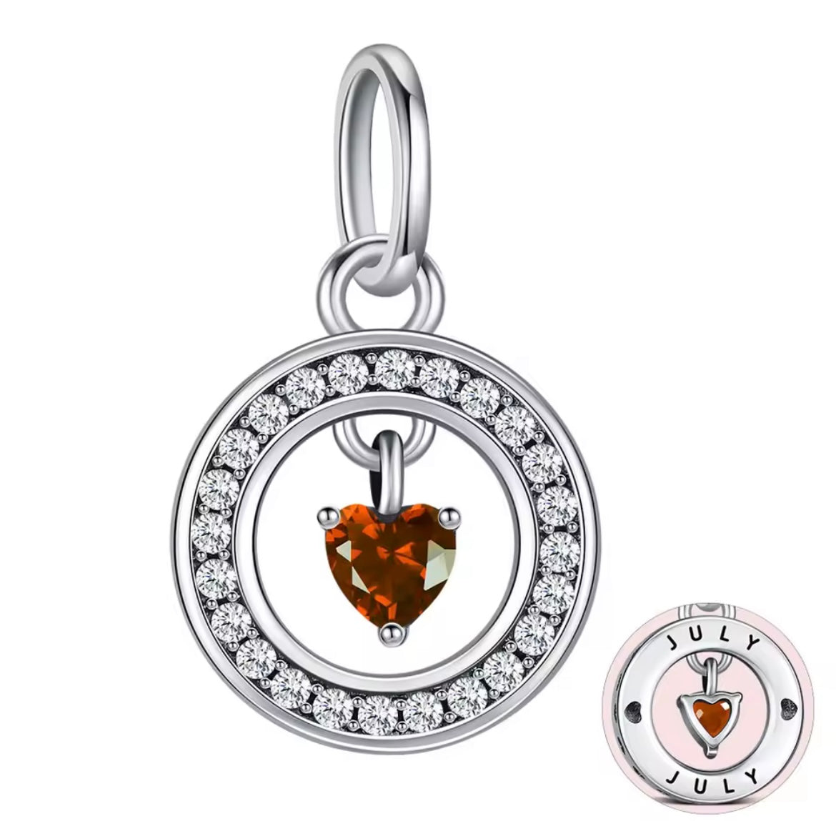 925 Sterling silver heart birthstone charms