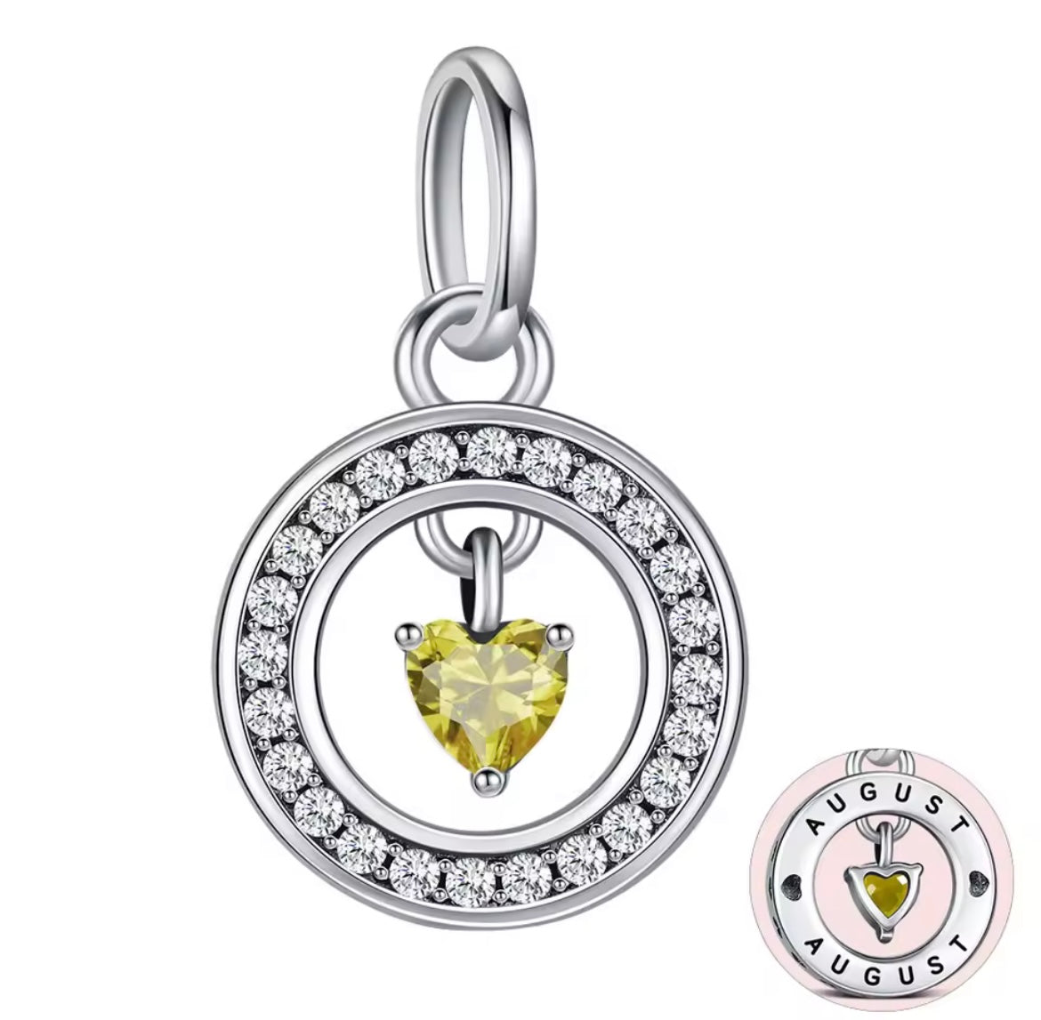 925 Sterling silver heart birthstone charms
