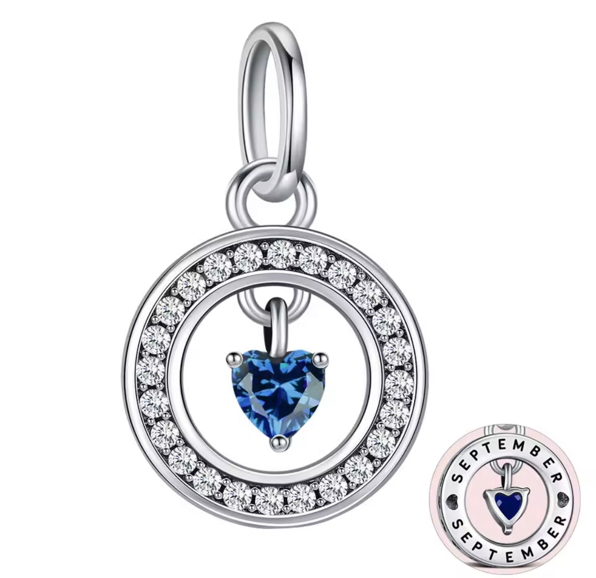 925 Sterling silver heart birthstone charms