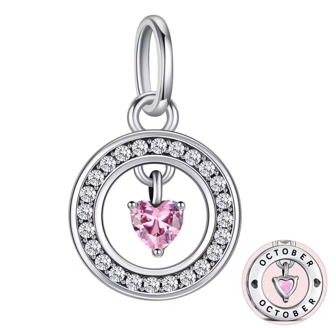 925 Sterling silver heart birthstone charms