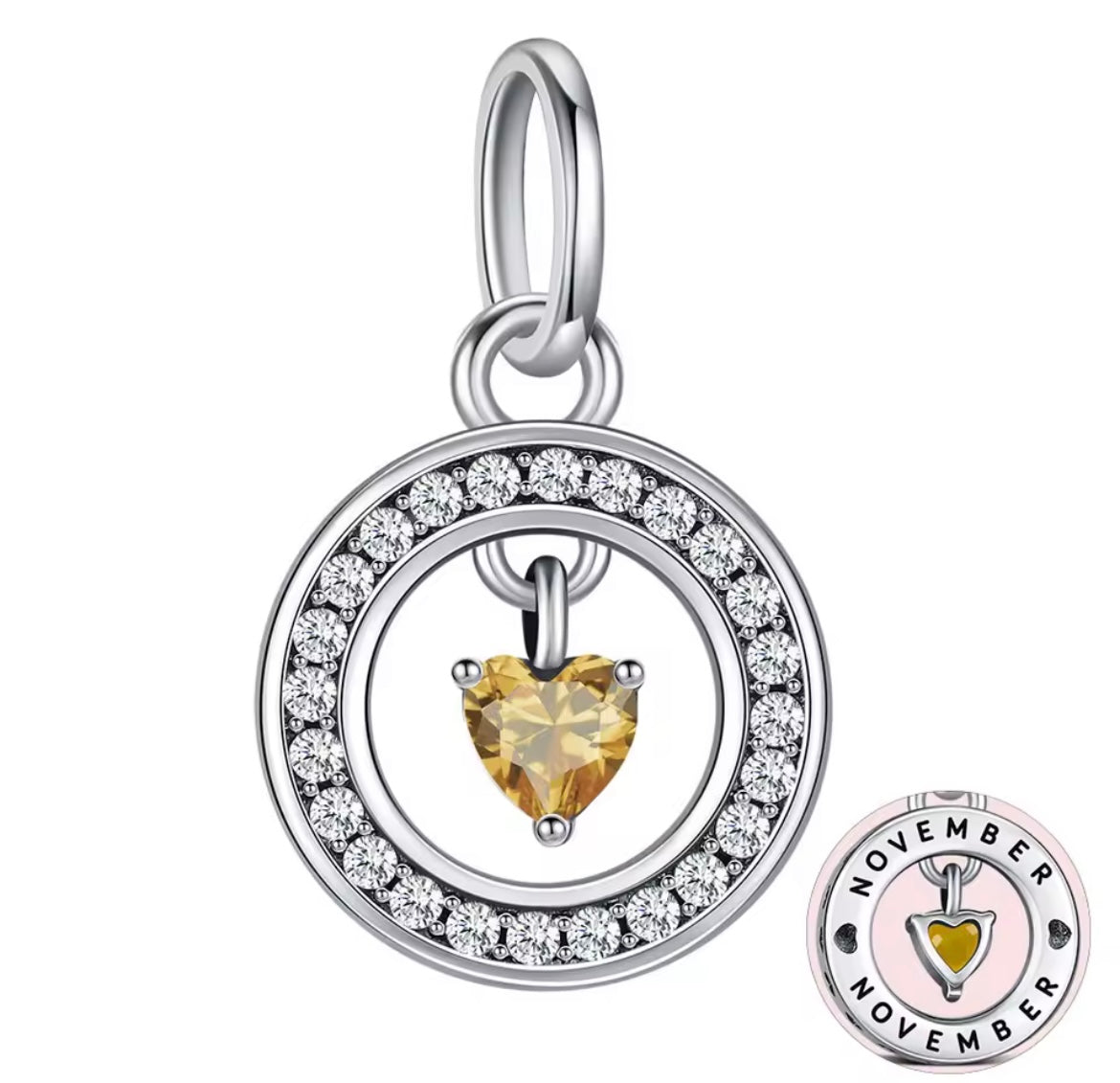 925 Sterling silver heart birthstone charms