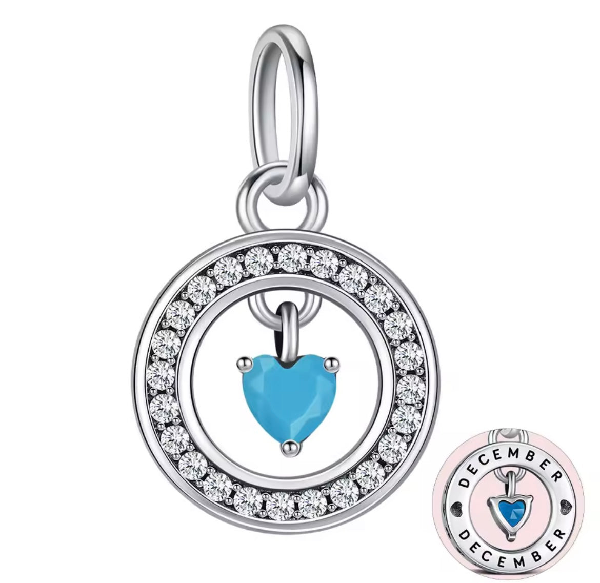925 Sterling silver heart birthstone charms