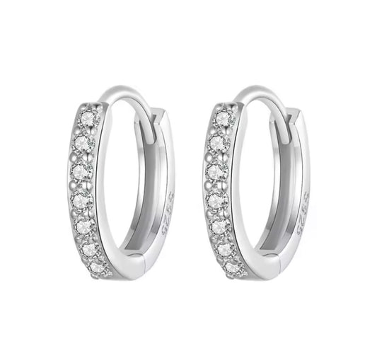 925 Sterling Silver Classic CZ Huggie Hoop earrings