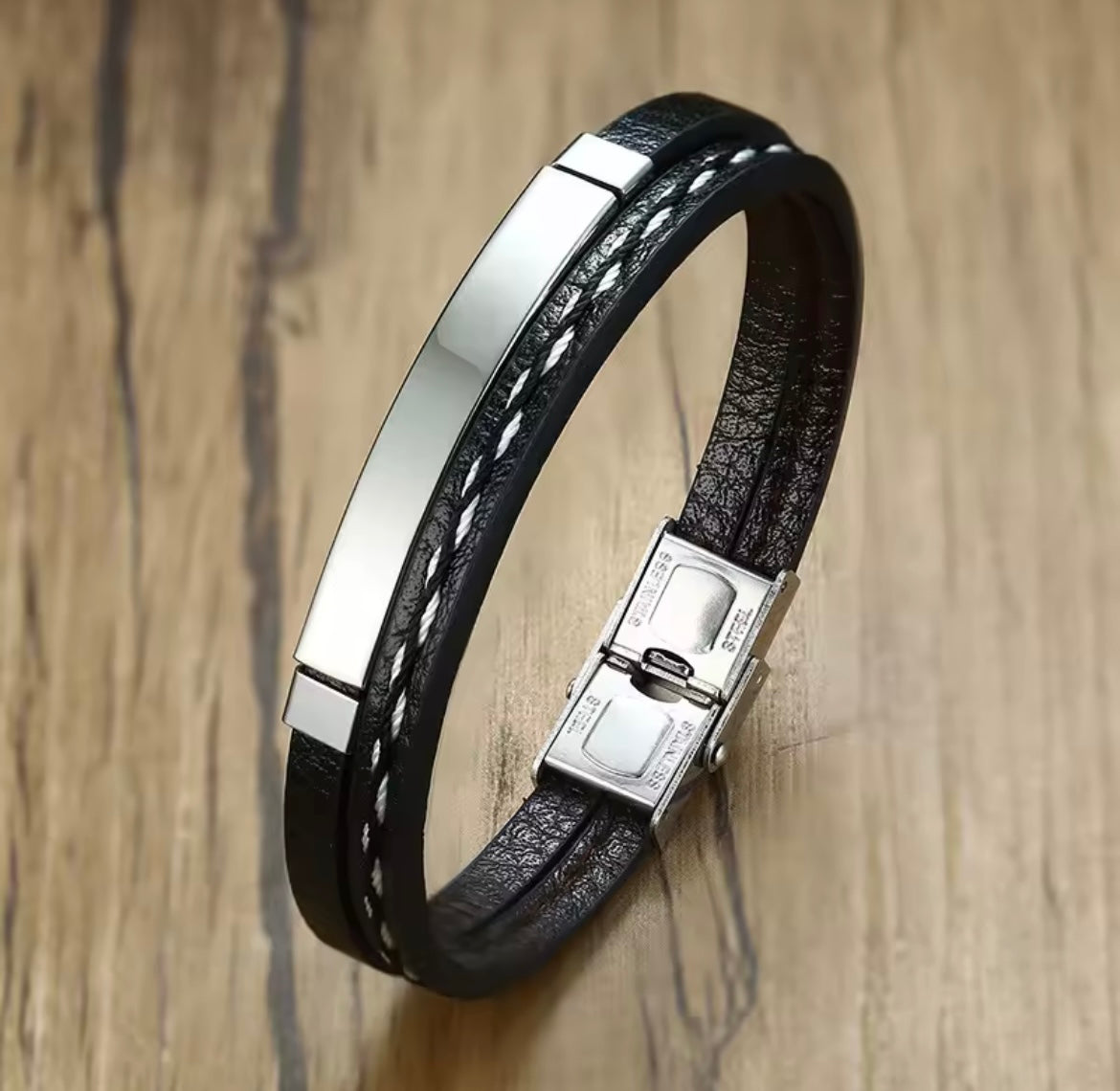 Stainless Steel Leather Bracelet