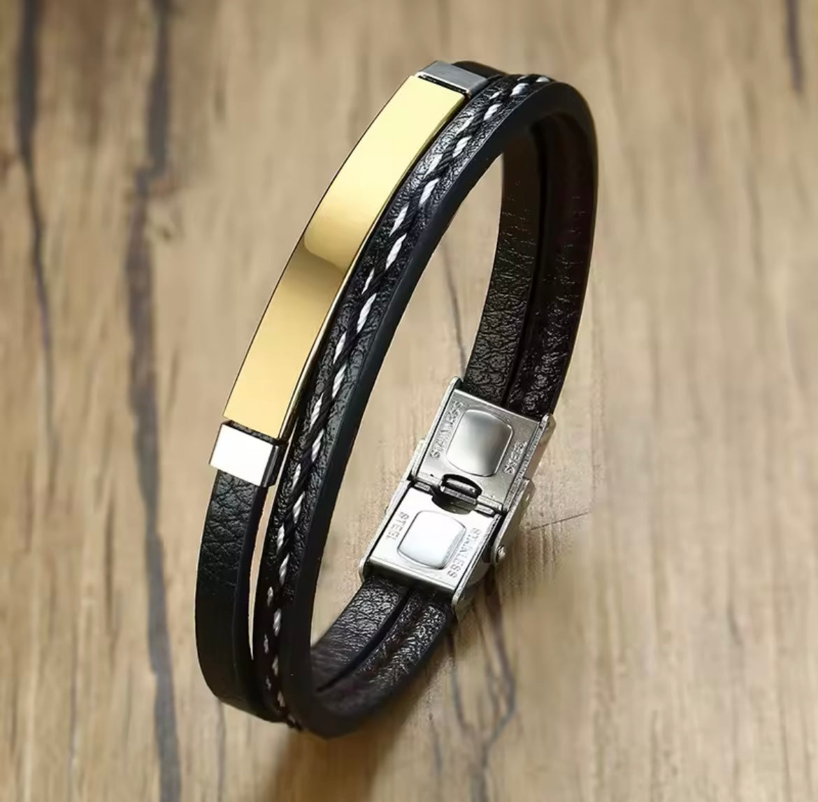 Stainless Steel Leather Bracelet