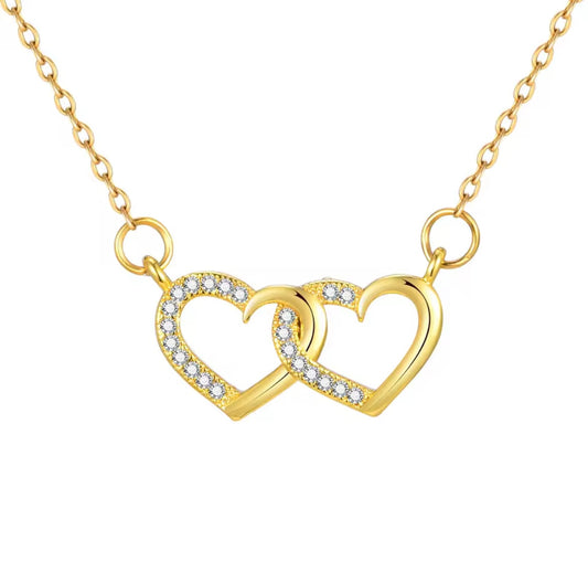 Stainless steel double zircon heart necklace