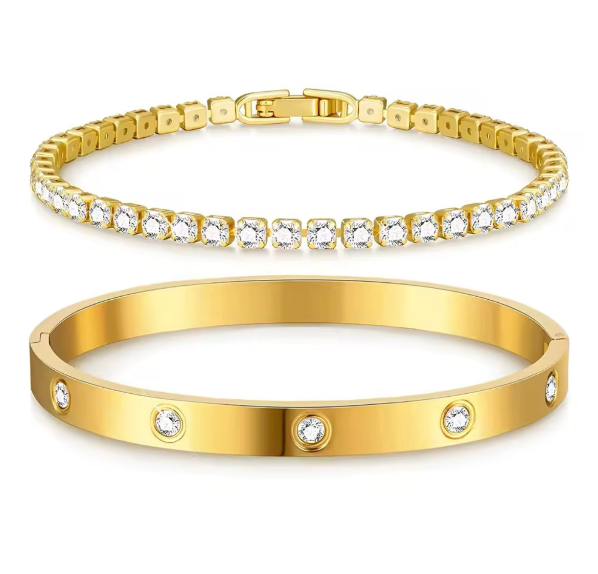 Stainless Steel Tennis Bracelet & Bangle Set