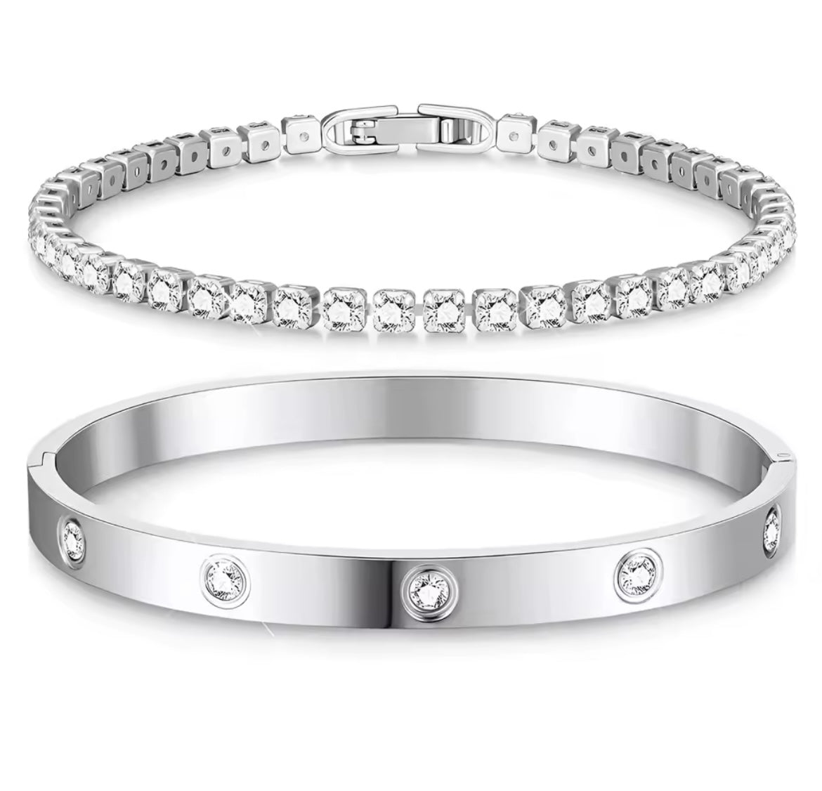 Stainless Steel Tennis Bracelet & Bangle Set