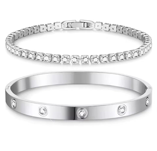 Stainless Steel Tennis Bracelet & Bangle Set