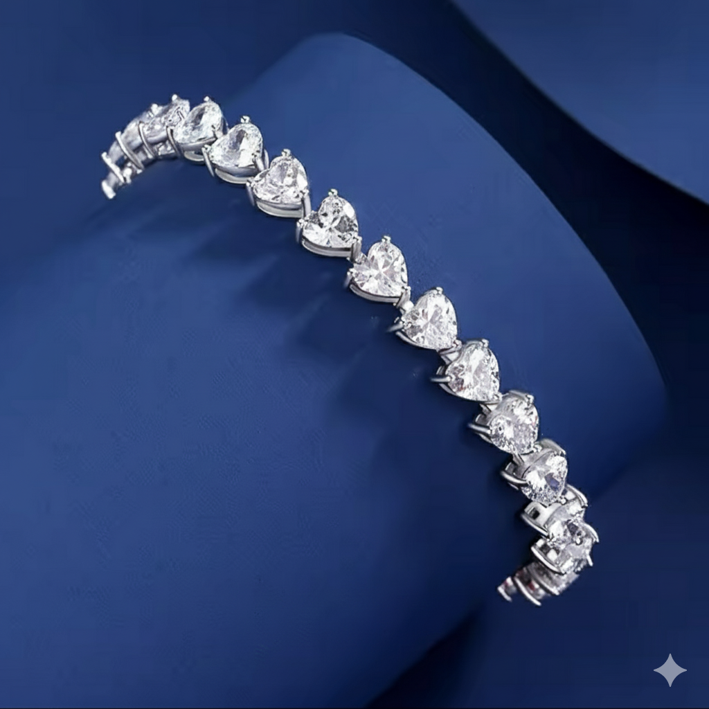 925 Sterling Silver Heart Cut Moissanite Luxury Bracelet