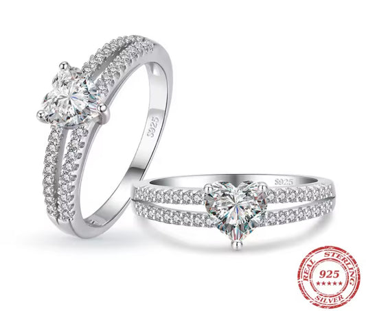 925 Sterling Silver Double lined heart ring