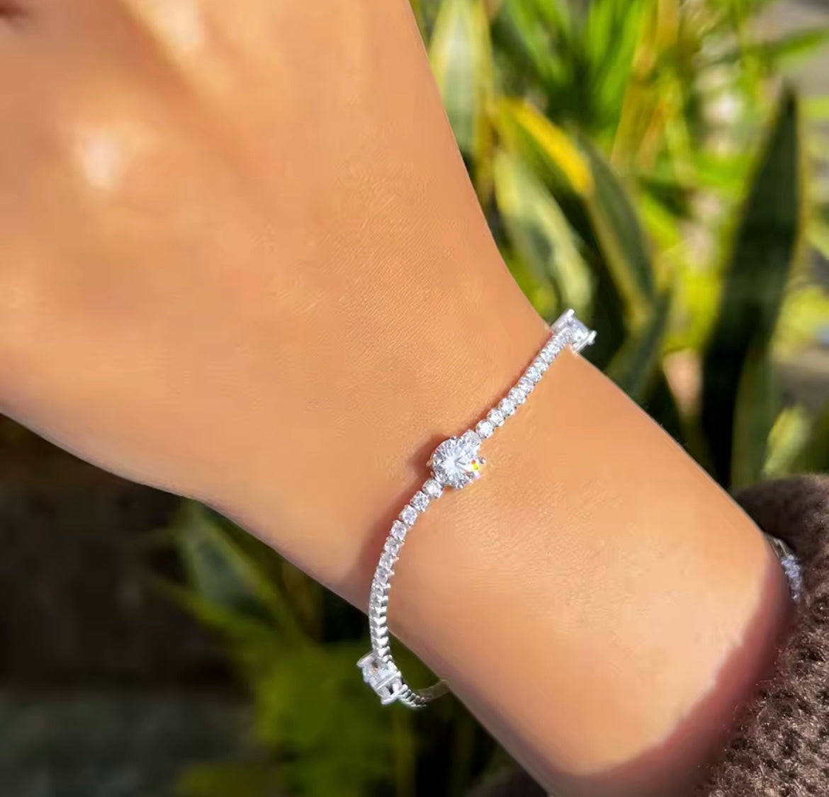 925 Sterling Silver Tennis Link Chain Adjustable Bracelet