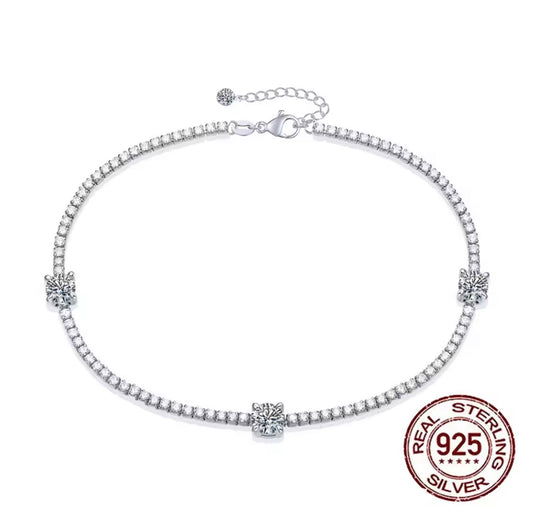 925 Sterling Silver Tennis Link Chain Adjustable Bracelet