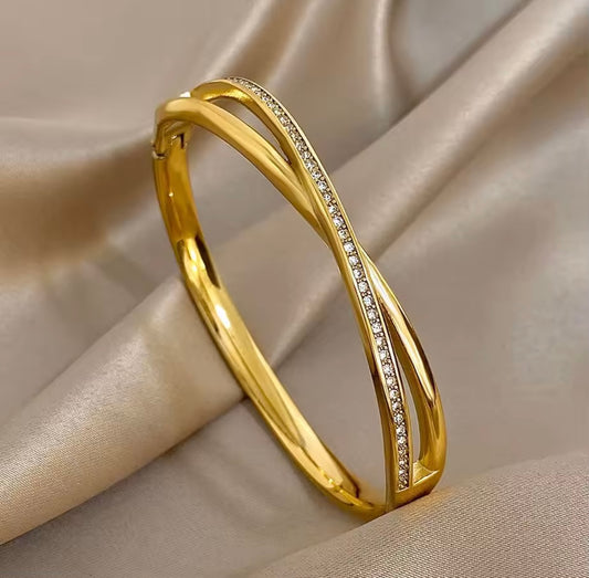 14k gold Rhinestone Cross bangle