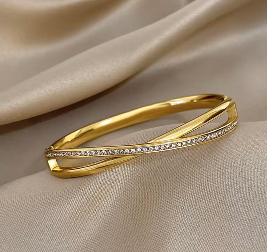 14k gold Rhinestone Cross bangle