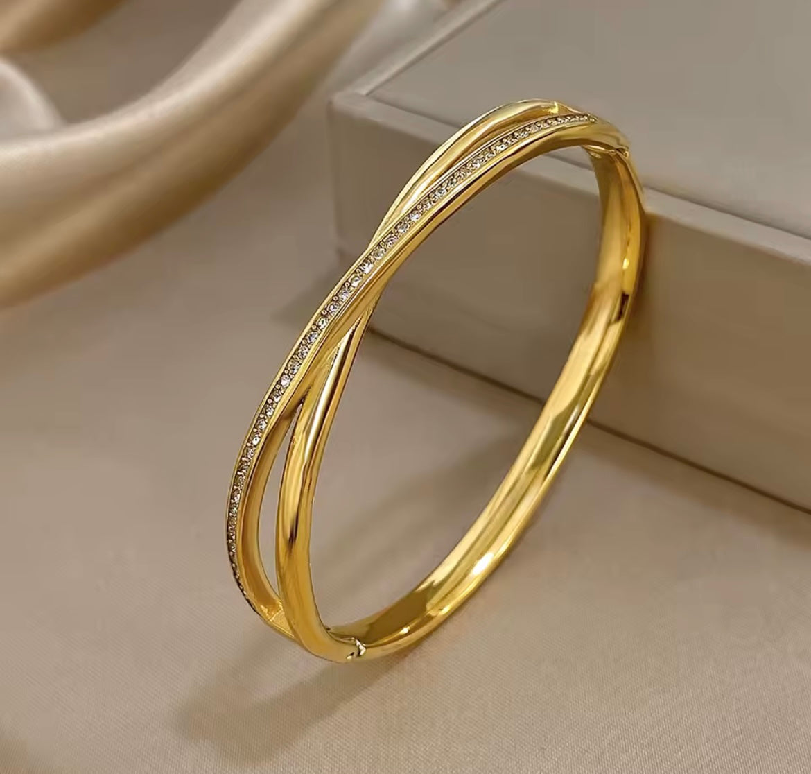 14k gold Rhinestone Cross bangle