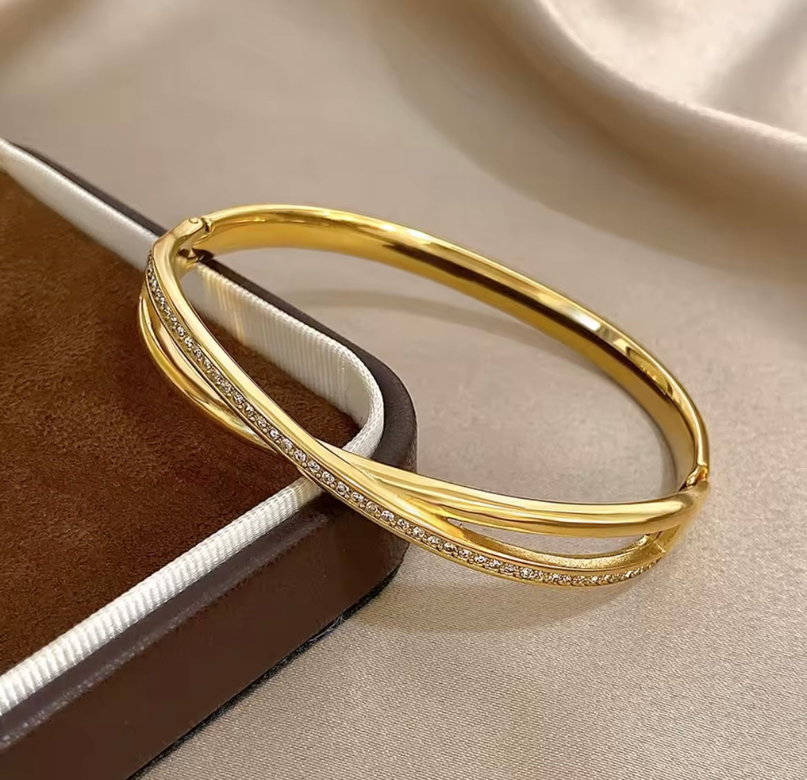 14k gold Rhinestone Cross bangle