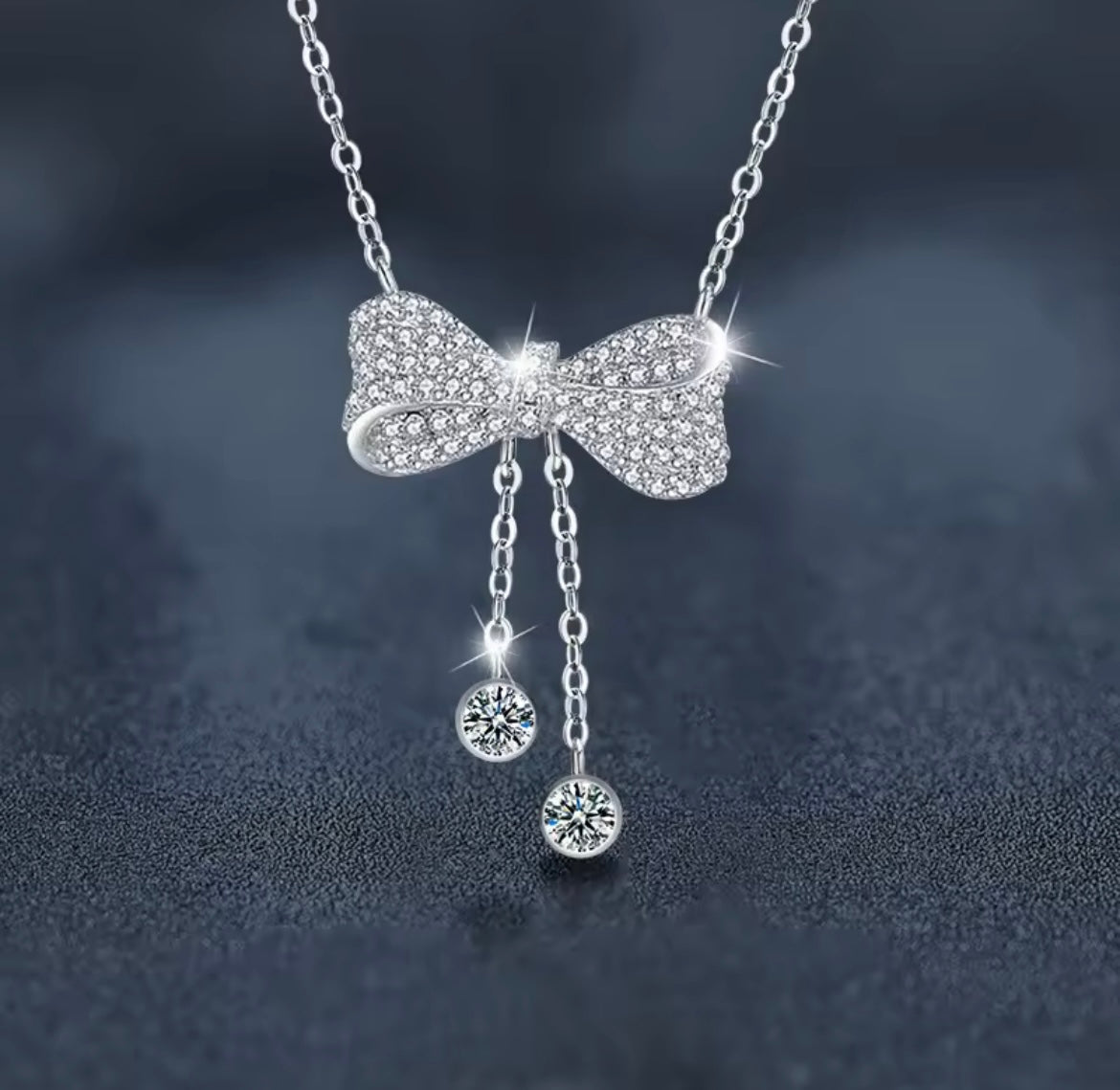 925 Sterling Silver Bowknot Moissanite Necklace