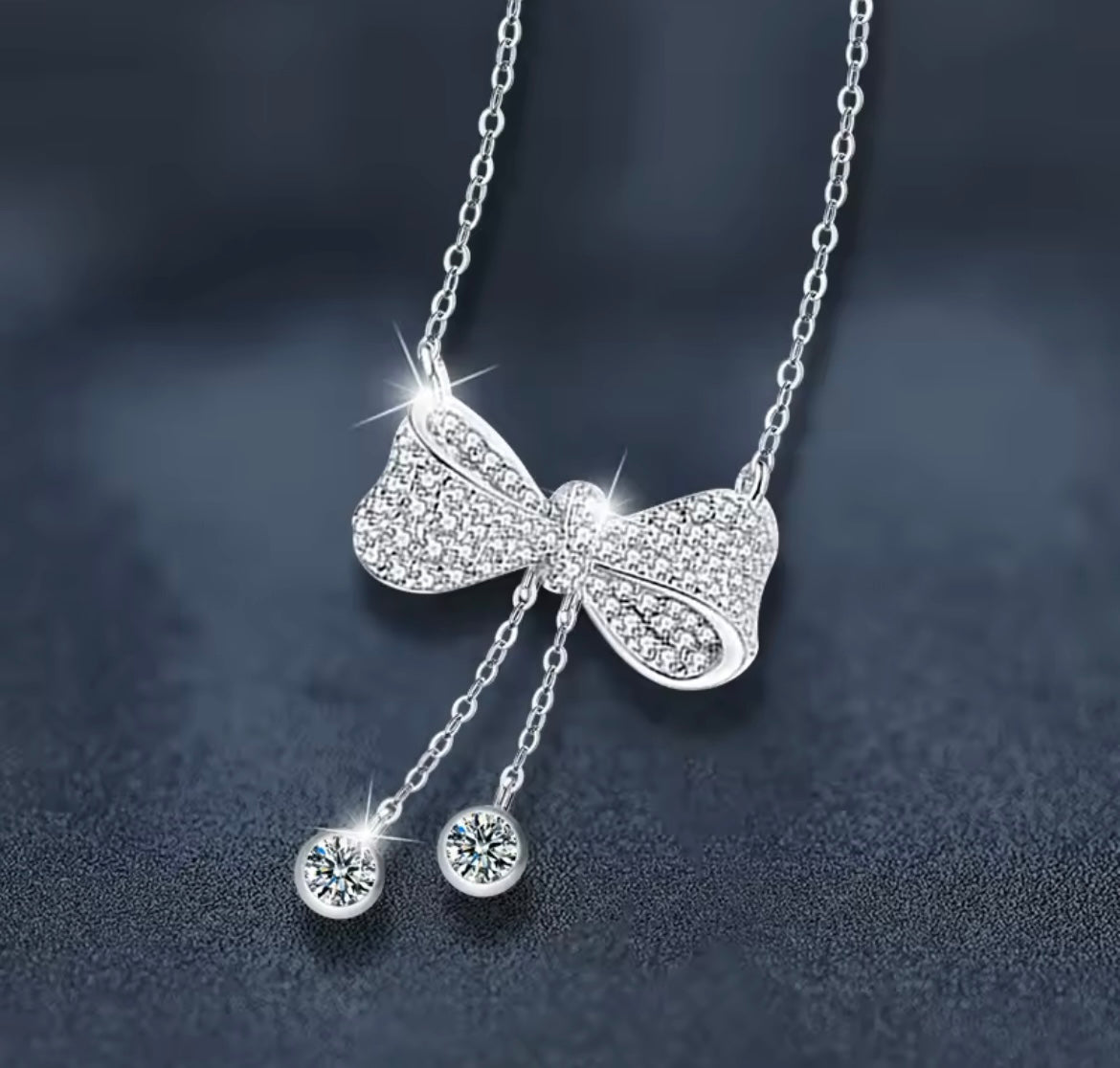 925 Sterling Silver Bowknot Moissanite Necklace