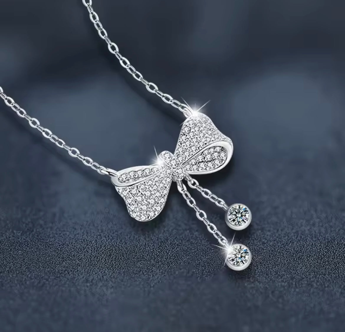 925 Sterling Silver Bowknot Moissanite Necklace