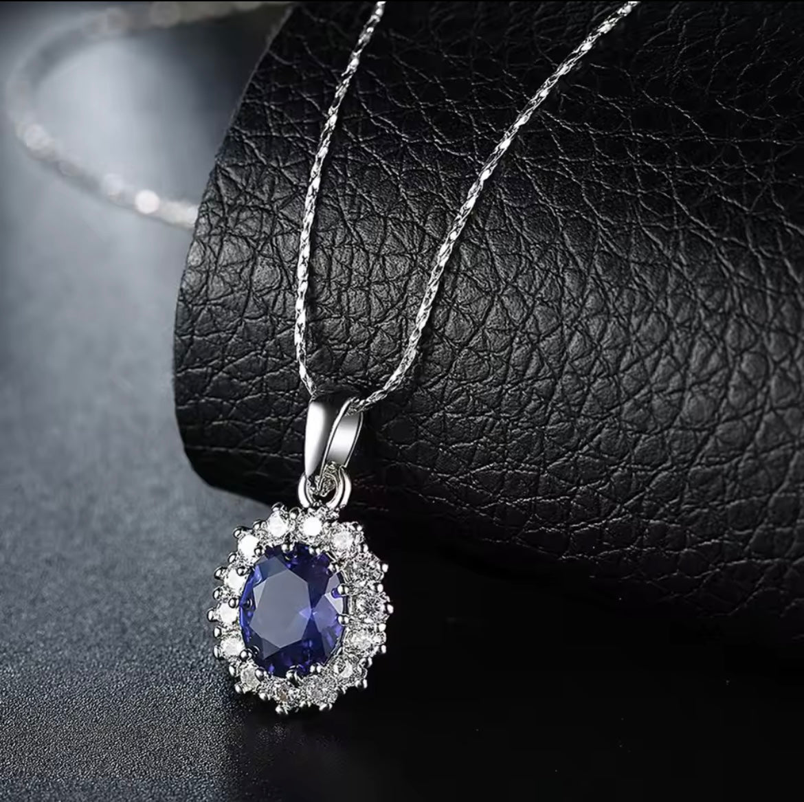 925 Sterling silver blue sapphire necklace