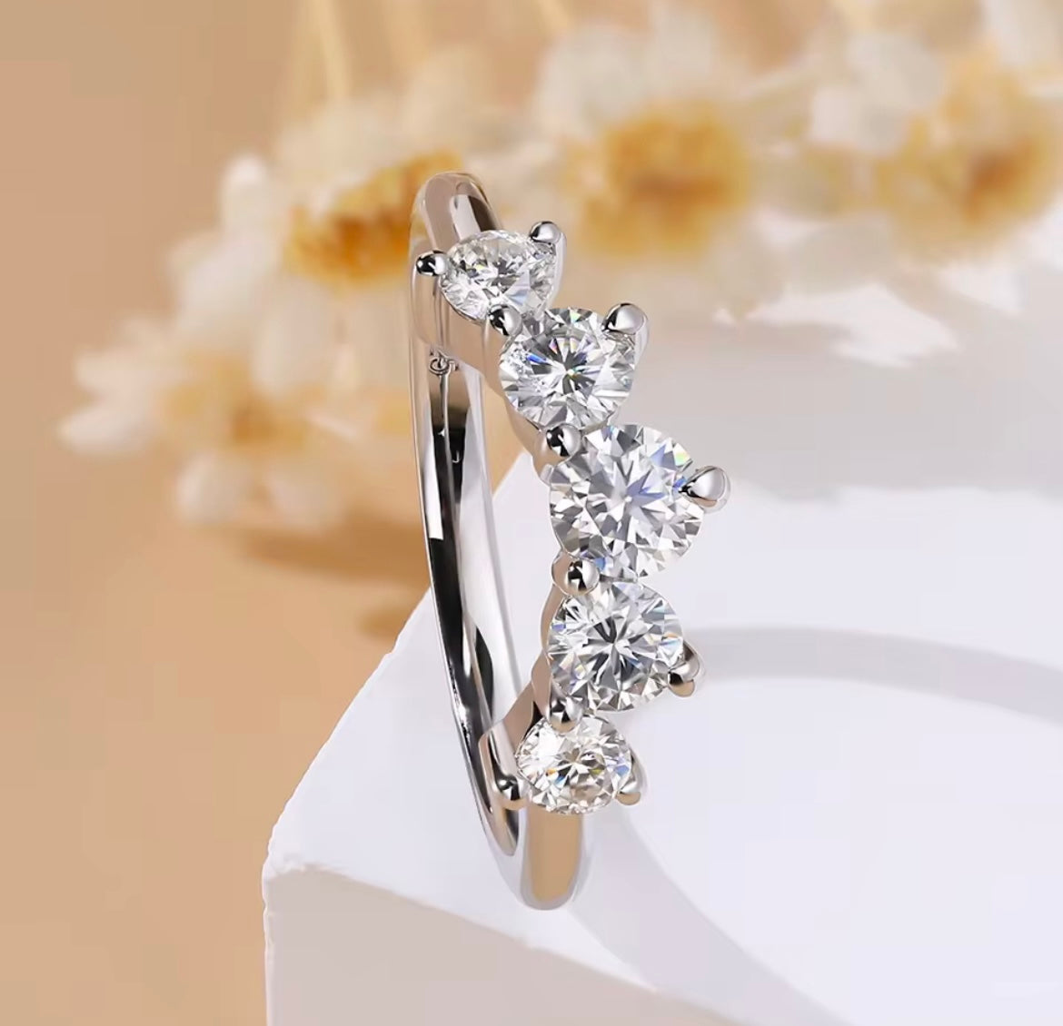 925 Sterling Silver Curved Moissanite Ring