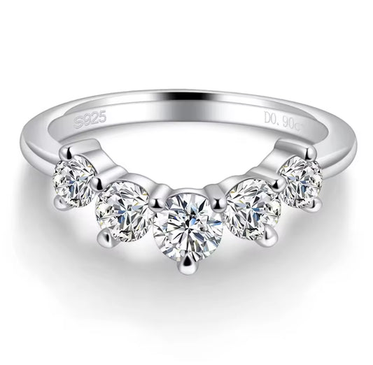 925 Sterling Silver Curved Moissanite Ring
