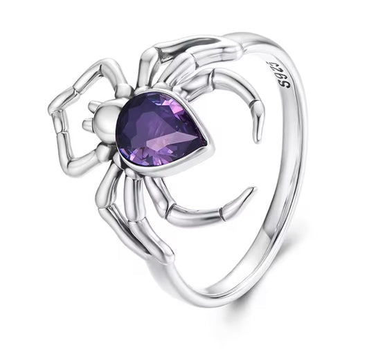 925 Sterling silver purple spider ring