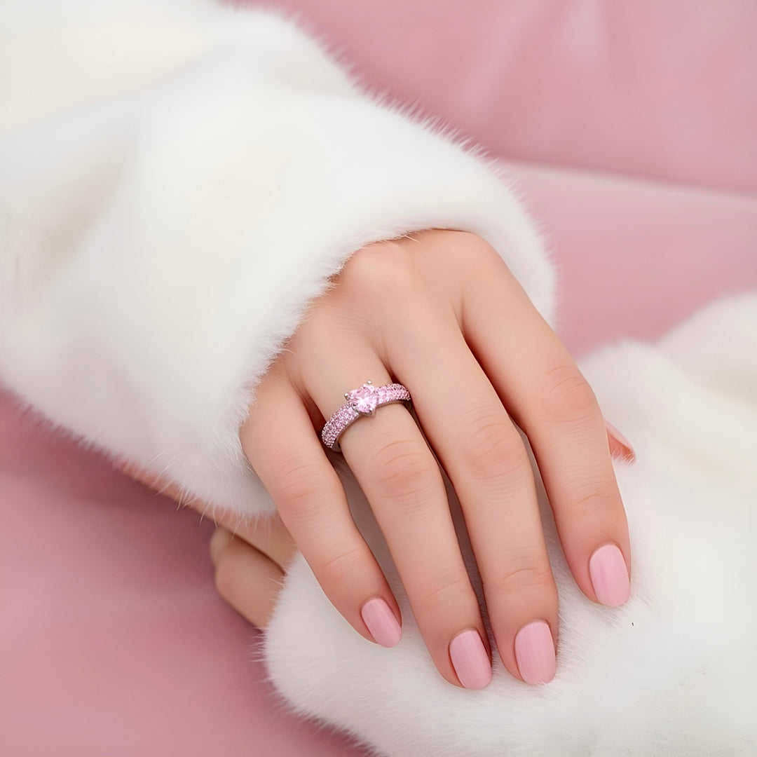 925 Sterling Silver Pink Pavé Heart Ring