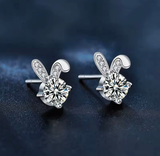 925 Sterling Silver Moissanite rabbit earrings