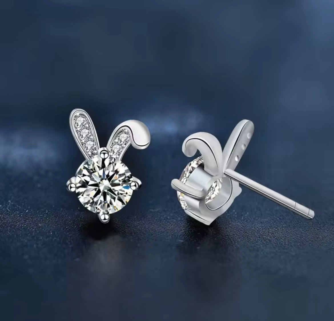 925 Sterling Silver Moissanite rabbit earrings
