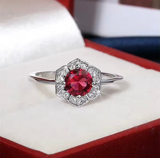 925 Sterling silver ruby zircon ring