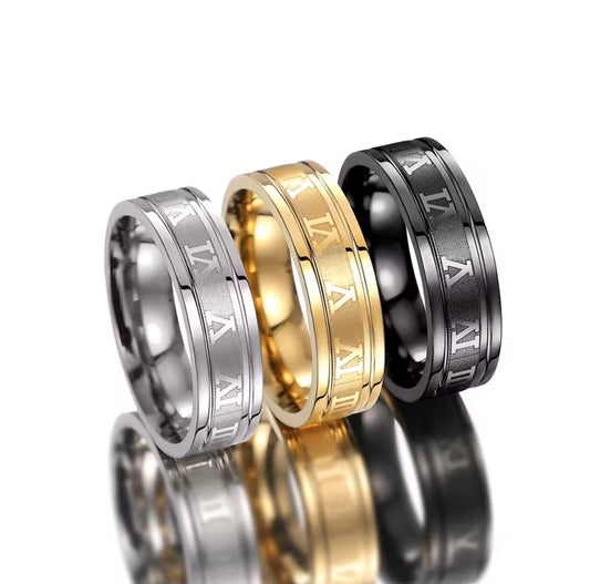 Stainless Steel Men’s Roman Numerals Ring