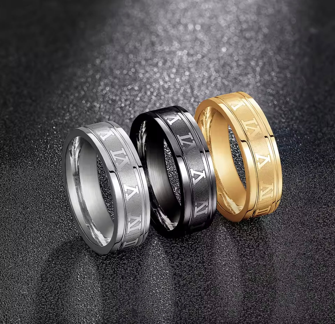 Stainless Steel Men’s Roman Numerals Ring