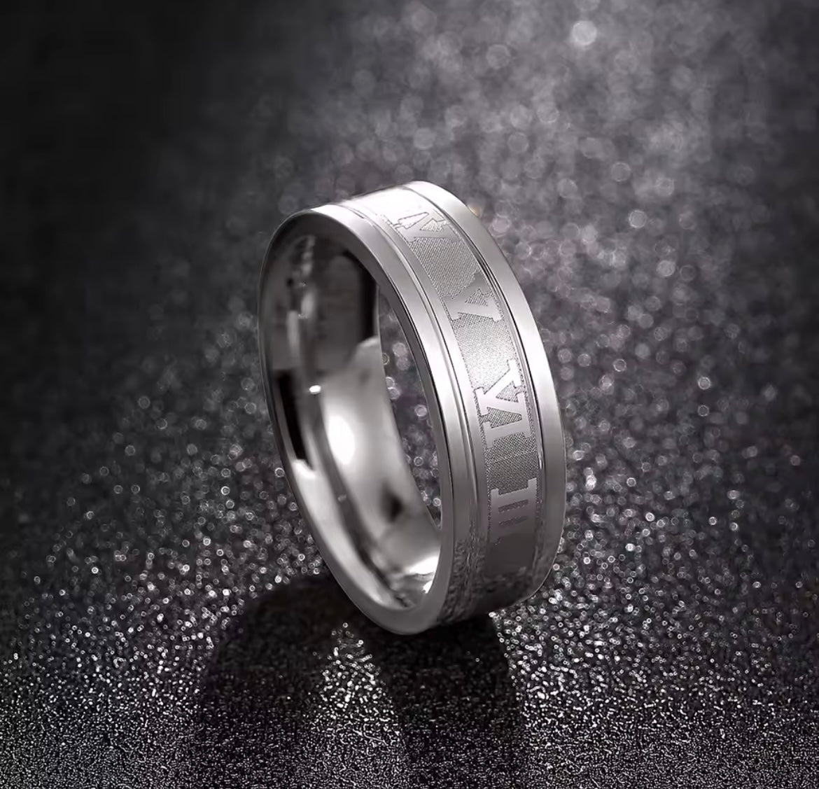Stainless Steel Men’s Roman Numerals Ring