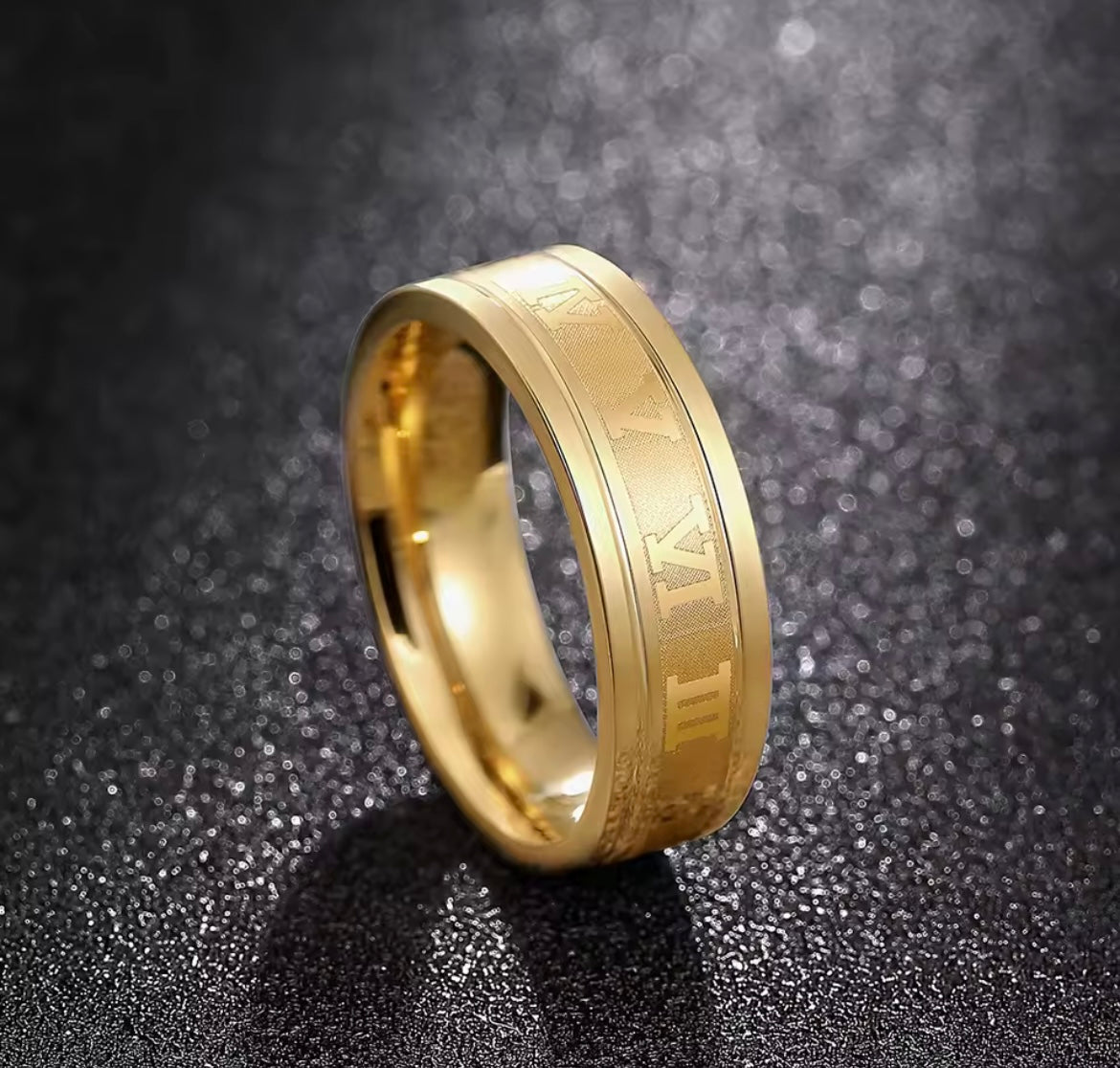 Stainless Steel Men’s Roman Numerals Ring