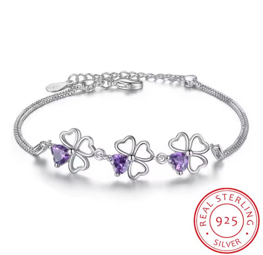 925 Sterling silver Purple Clover Bracelet