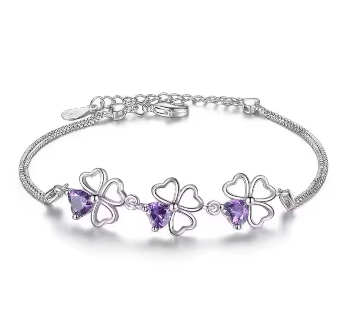 925 Sterling silver Purple Clover Bracelet