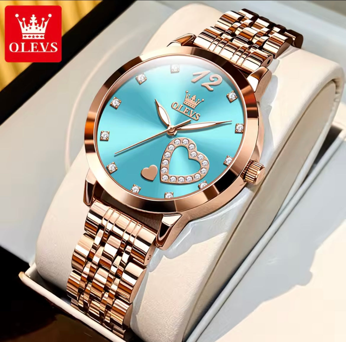 OLEVS Quartz rose gold Women Love  Diamond Inlaid Watch