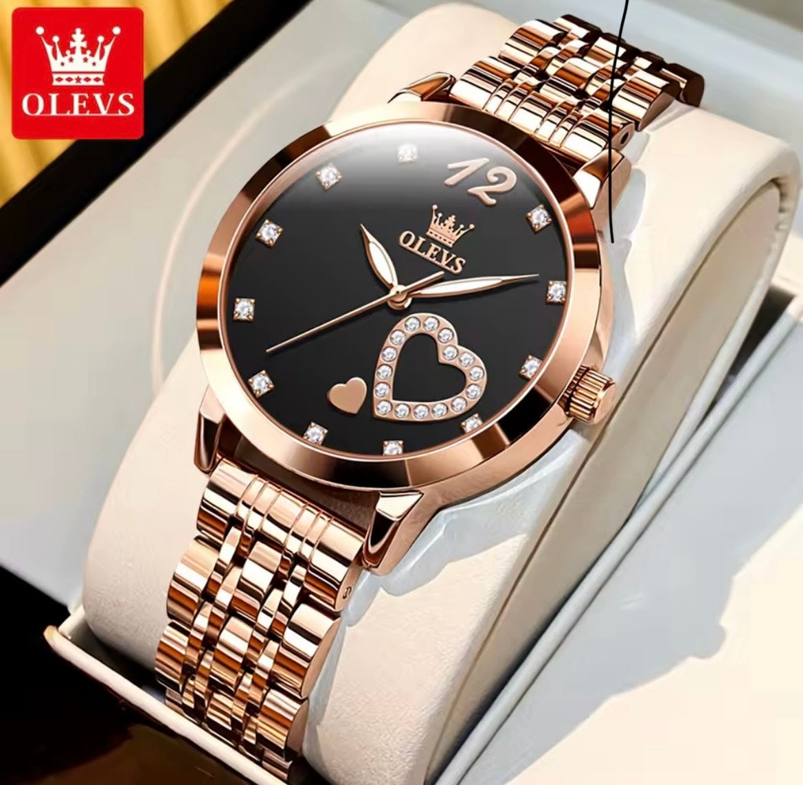 OLEVS Quartz rose gold Women Love  Diamond Inlaid Watch