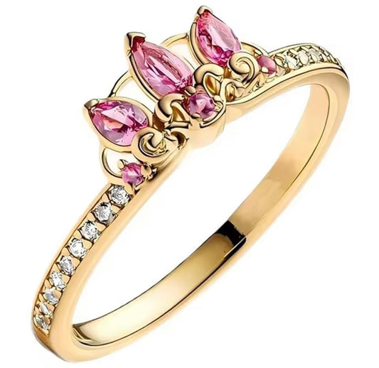 925 Sterling Silver Princess Gold Crown Ring