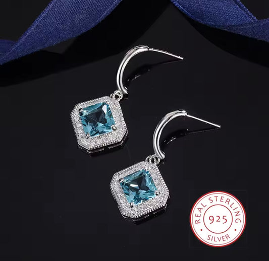 925 Sterling silver blue Square earrings