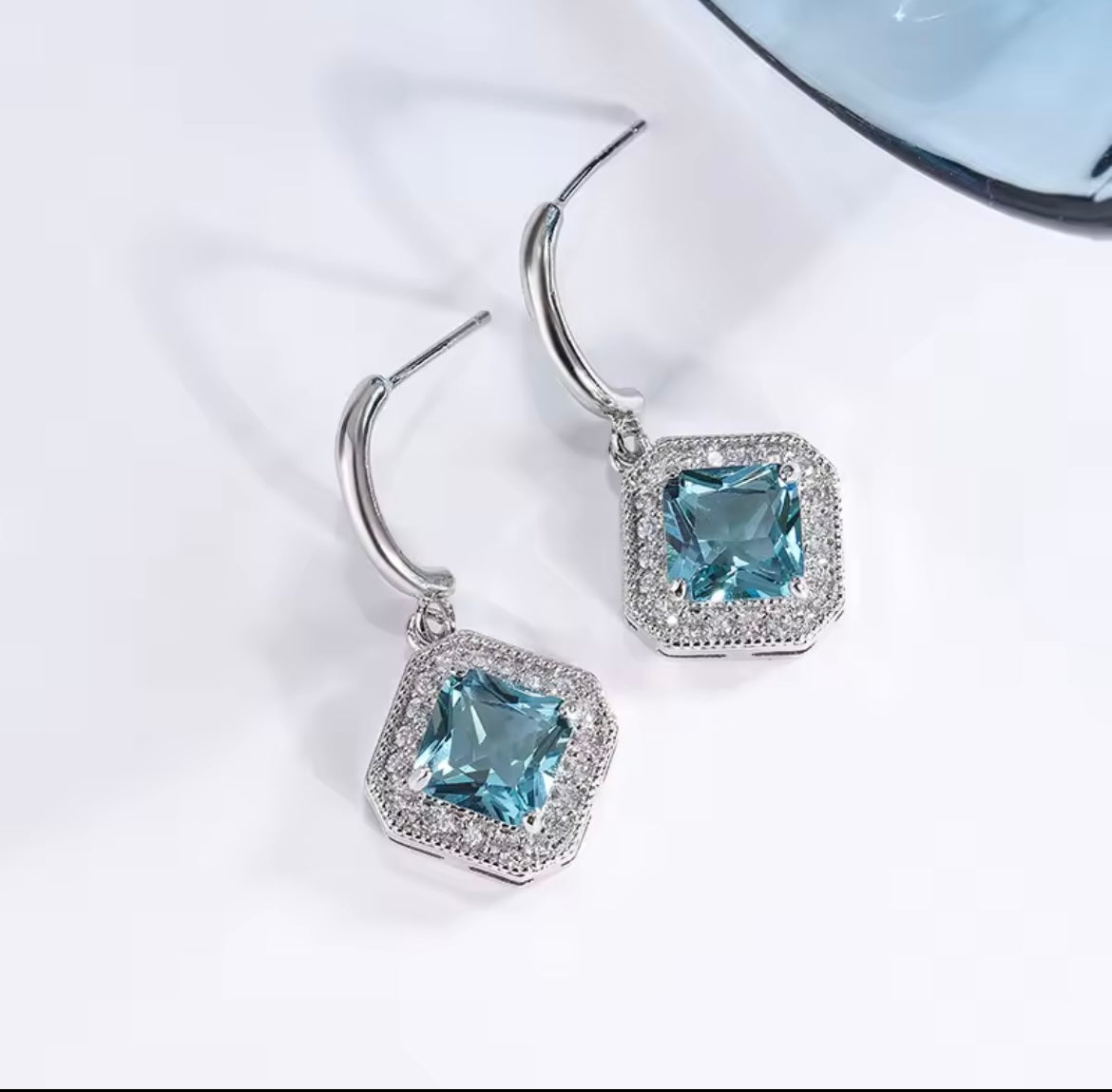 925 Sterling silver blue Square earrings