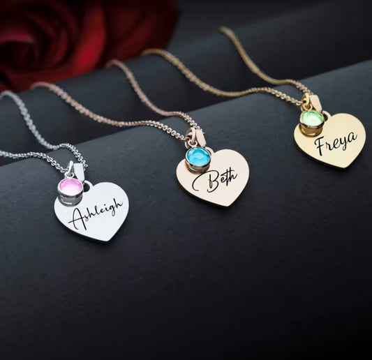 Personalized Name Stainless Steel Necklace Custom With Birthstone Charms