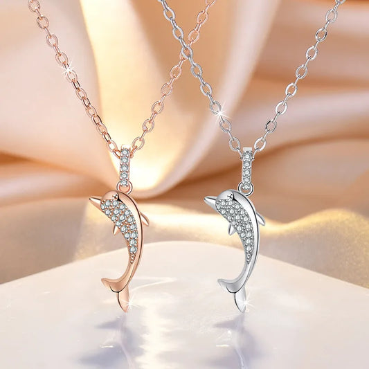 Cute Dolphin Zircon Pendant Necklace