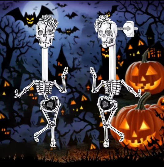925 Sterling Silver Earrings skeleton drop earrings